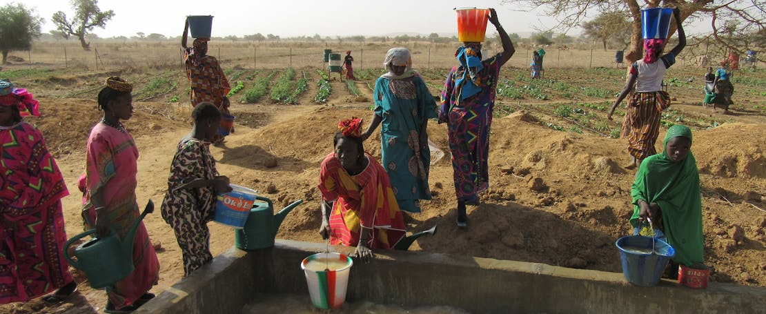 Vrouwen uit Burkina Faso halen water uit waterbron.