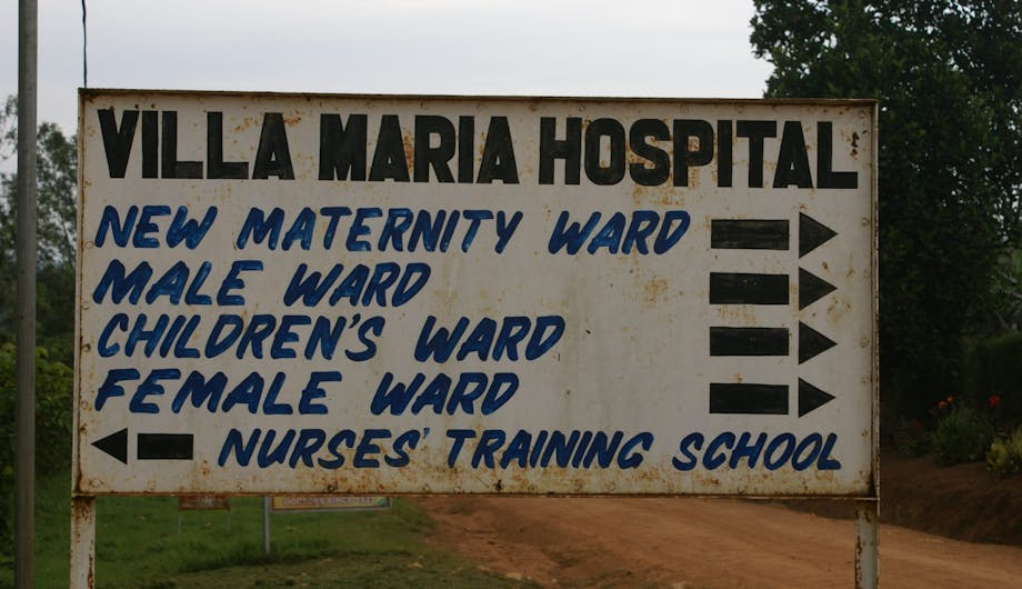 Bord Villa Maria ziekenhuis Oeganda