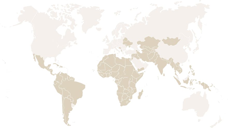 Een wereldkaart met alle DAC-landen.