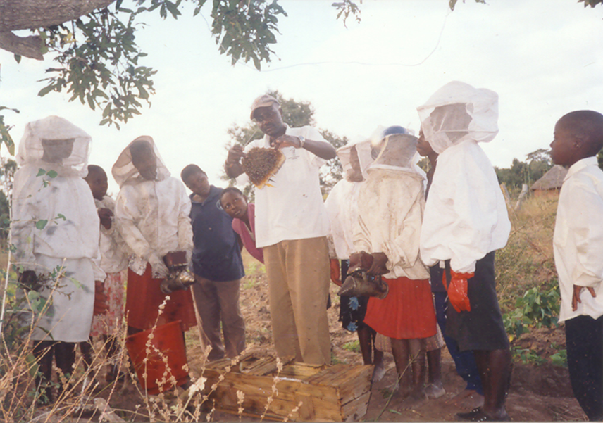 Een groep bijenhouders in Zimbabwe