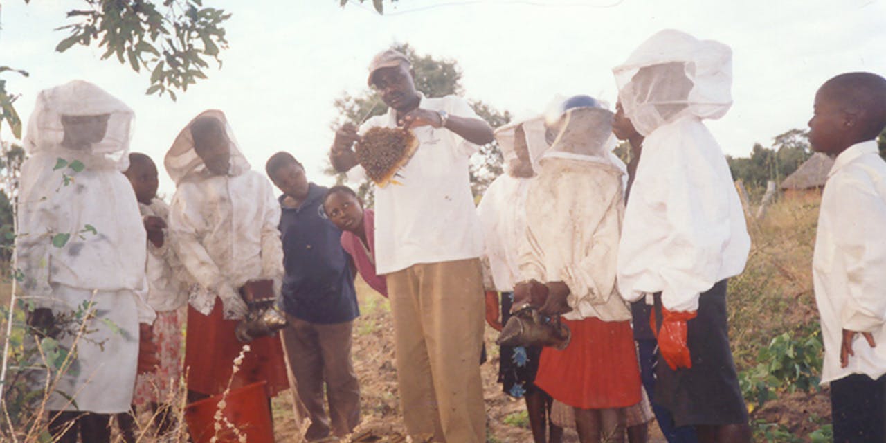Een groep bijenhouders in Zimbabwe